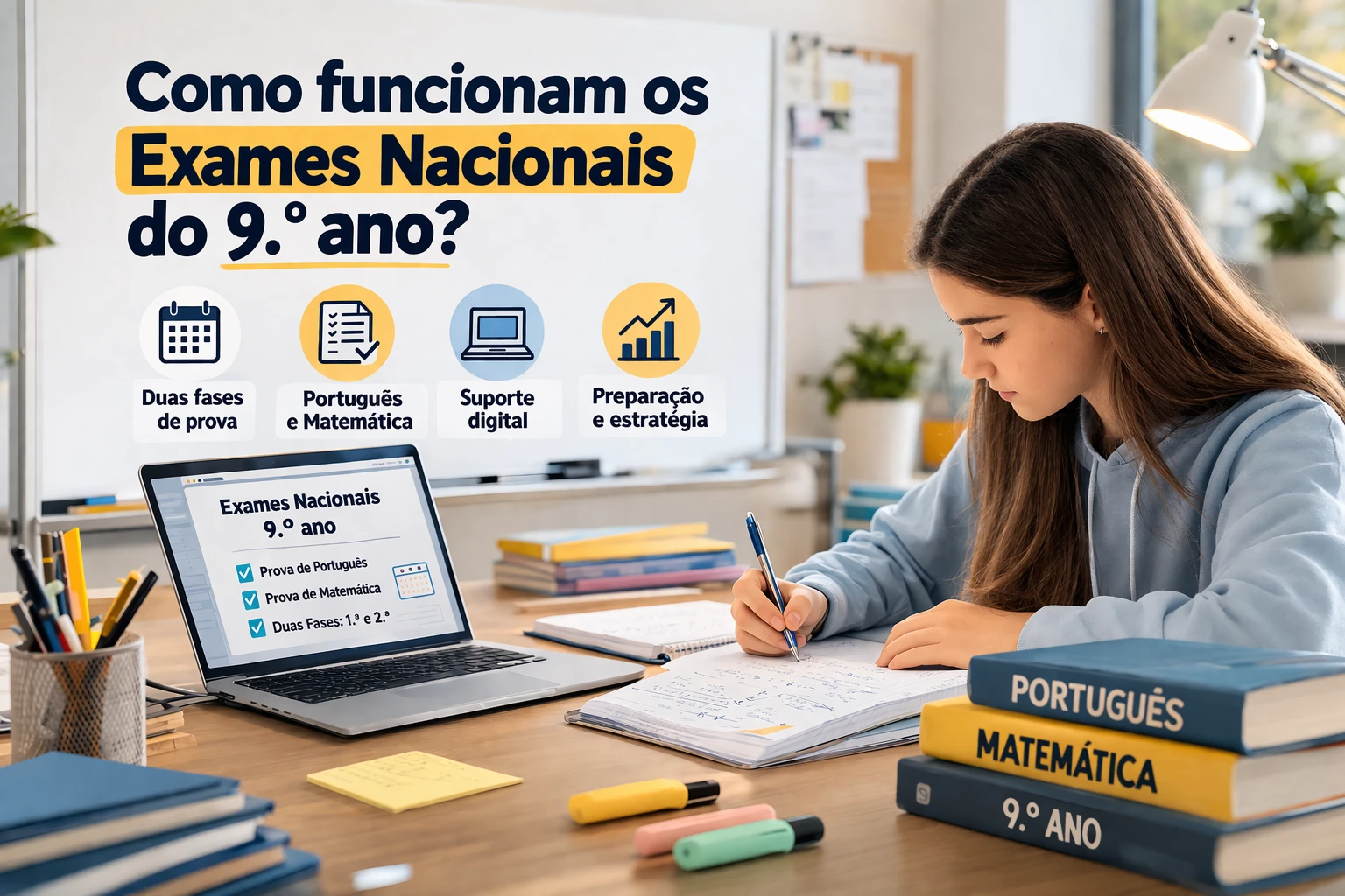 Ilustração do artigo: Como funcionam os exames nacionais do 9.º ano?