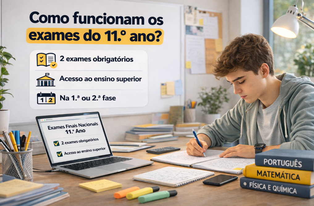 Ilustração do artigo: Como funcionam os exames do 11.º ano?